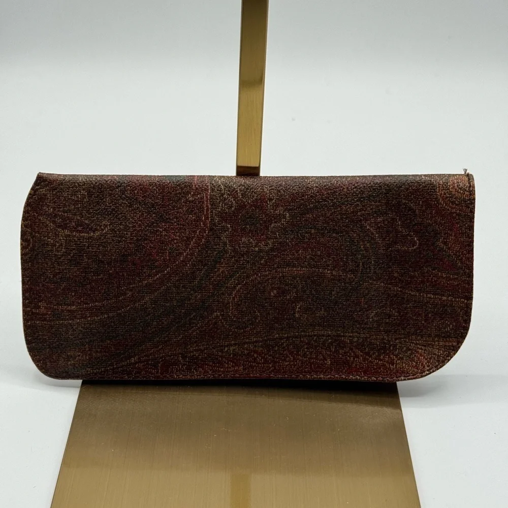 Etro Paisley Zip Wallet in Brown and Burgundy Tones